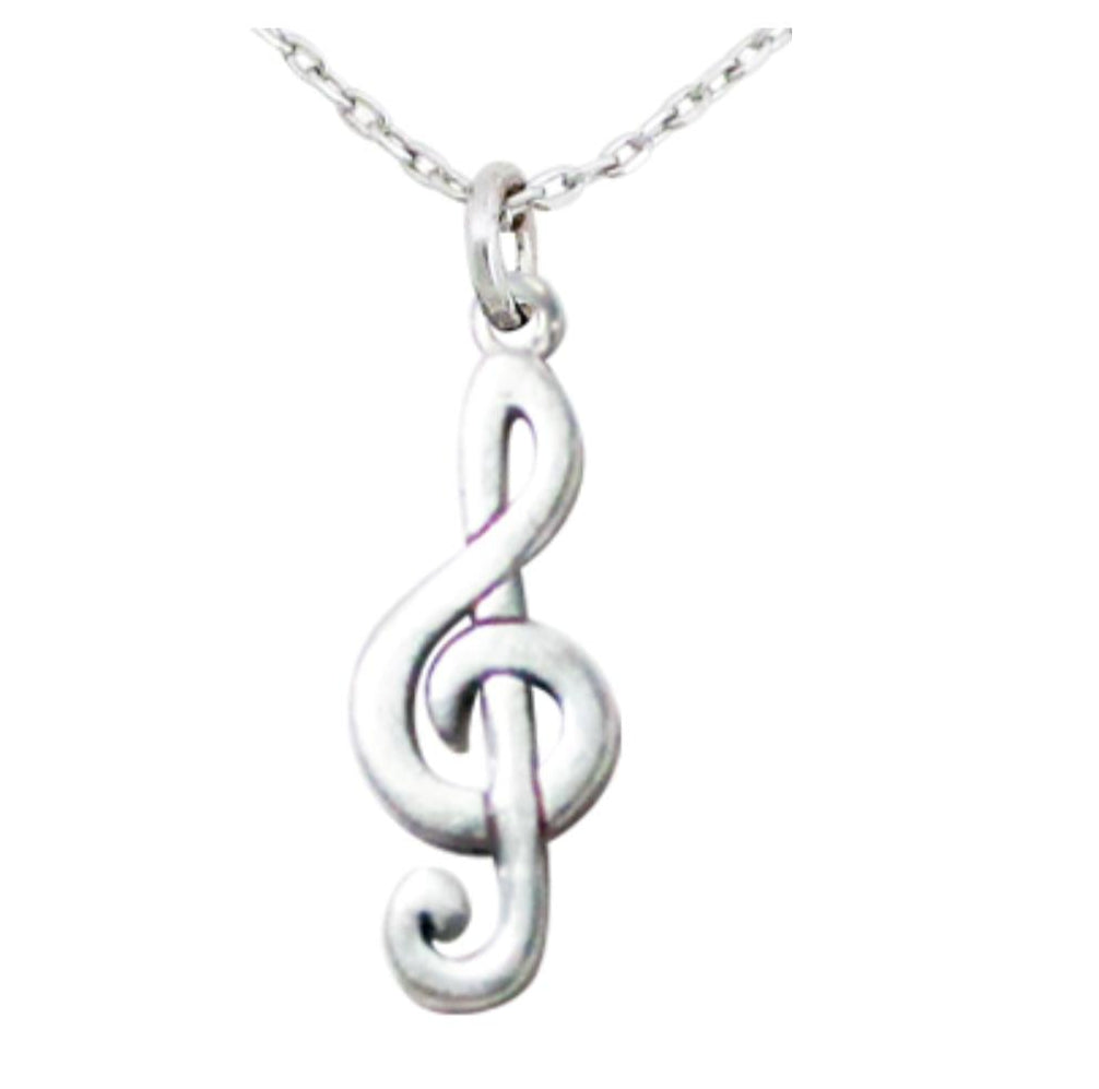 Close-up of treble clef pendant necklace 925 silver – detailed music note charm