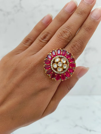 PINK STONE POLKI RING
