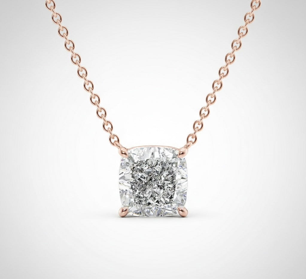 Cushion cut diamond necklace in gold with lab-grown diamond – custom cushion cut solitaire necklace