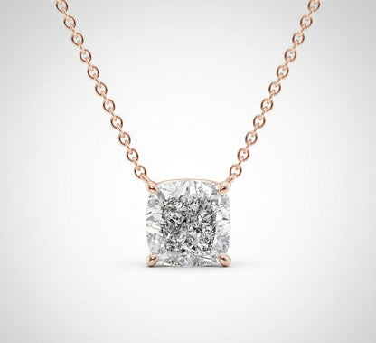 Cushion cut diamond necklace in gold with lab-grown diamond – custom cushion cut solitaire necklace