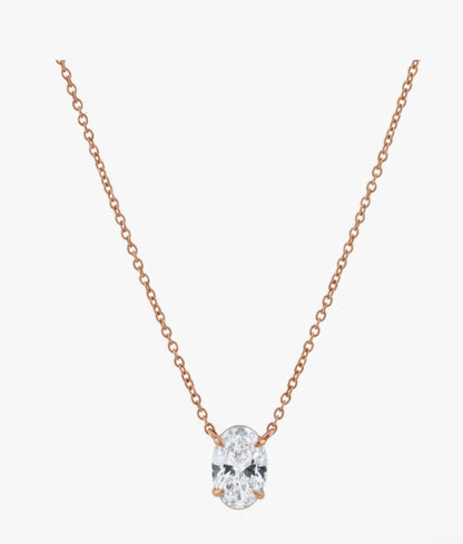 Oval solitaire diamond necklace worn on neck – elegant gold diamond necklace