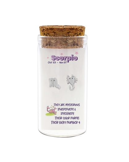Decorative jar with cork lid featuring Scorpio zodiac sign details on a white background