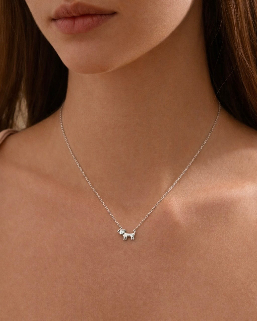 Model wearing "Love my DOG" necklace – sweet charm for dog parents