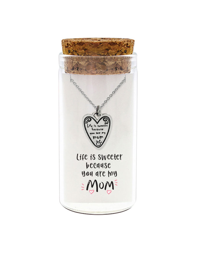 925 sterling silver "Life is Sweeter Because You Are My Mom" necklace in glass jar with cork lid – Mothers Day gift ready