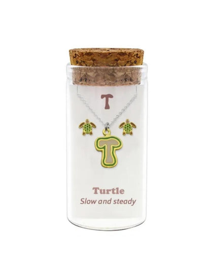 Initials necklace A–Z with matching studs in glass jar – personalized 925 silver jewelry