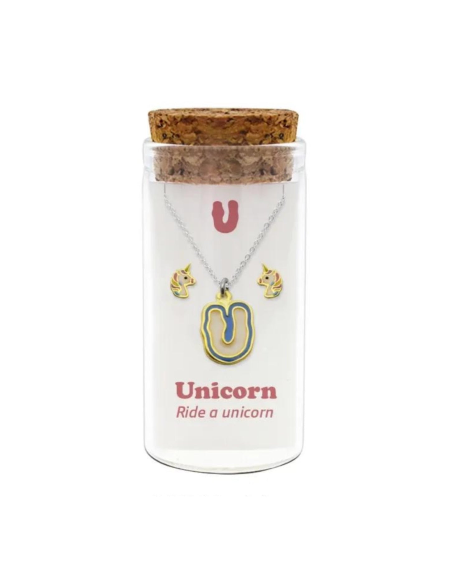 Initials necklace A–Z with matching studs in glass jar – personalized 925 silver jewelry