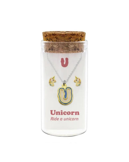 Initials necklace A–Z with matching studs in glass jar – personalized 925 silver jewelry