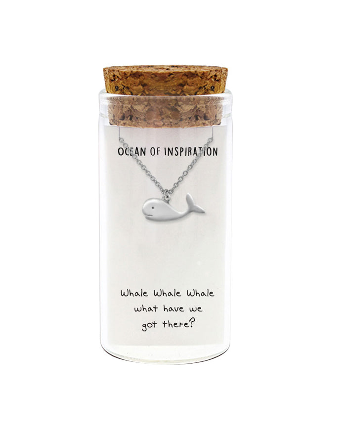 925 sterling silver whale necklace "Ocean of Inspiration" in glass jar with cork lid – cute ocean lover charm