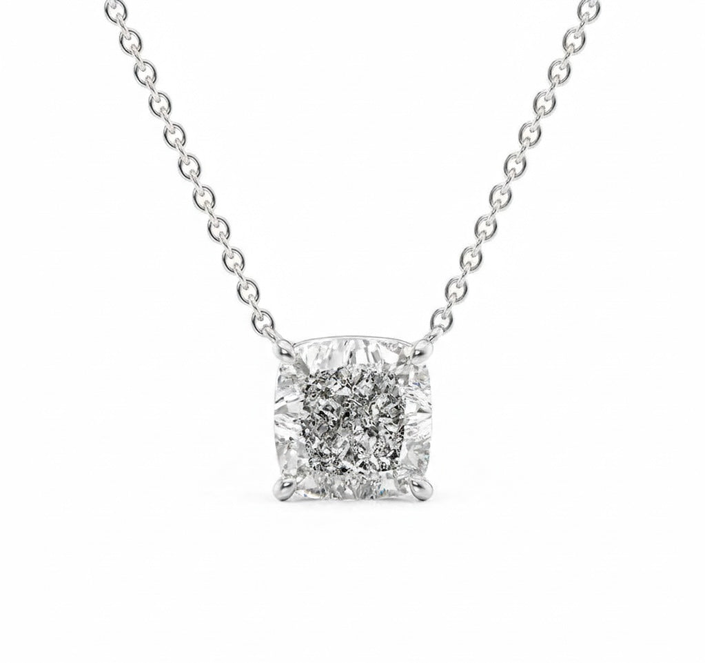 Cushion cut diamond necklace in gold with lab-grown diamond – custom cushion cut solitaire necklace