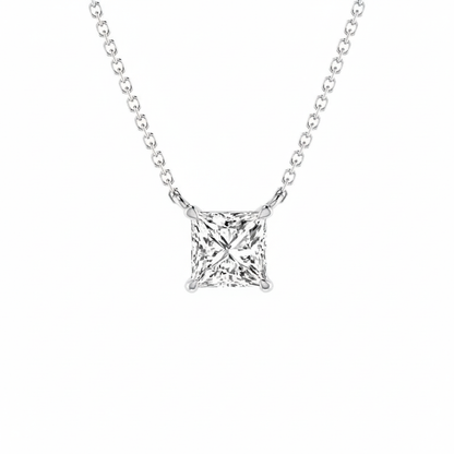 Diamond necklace with a square pendant on a white background