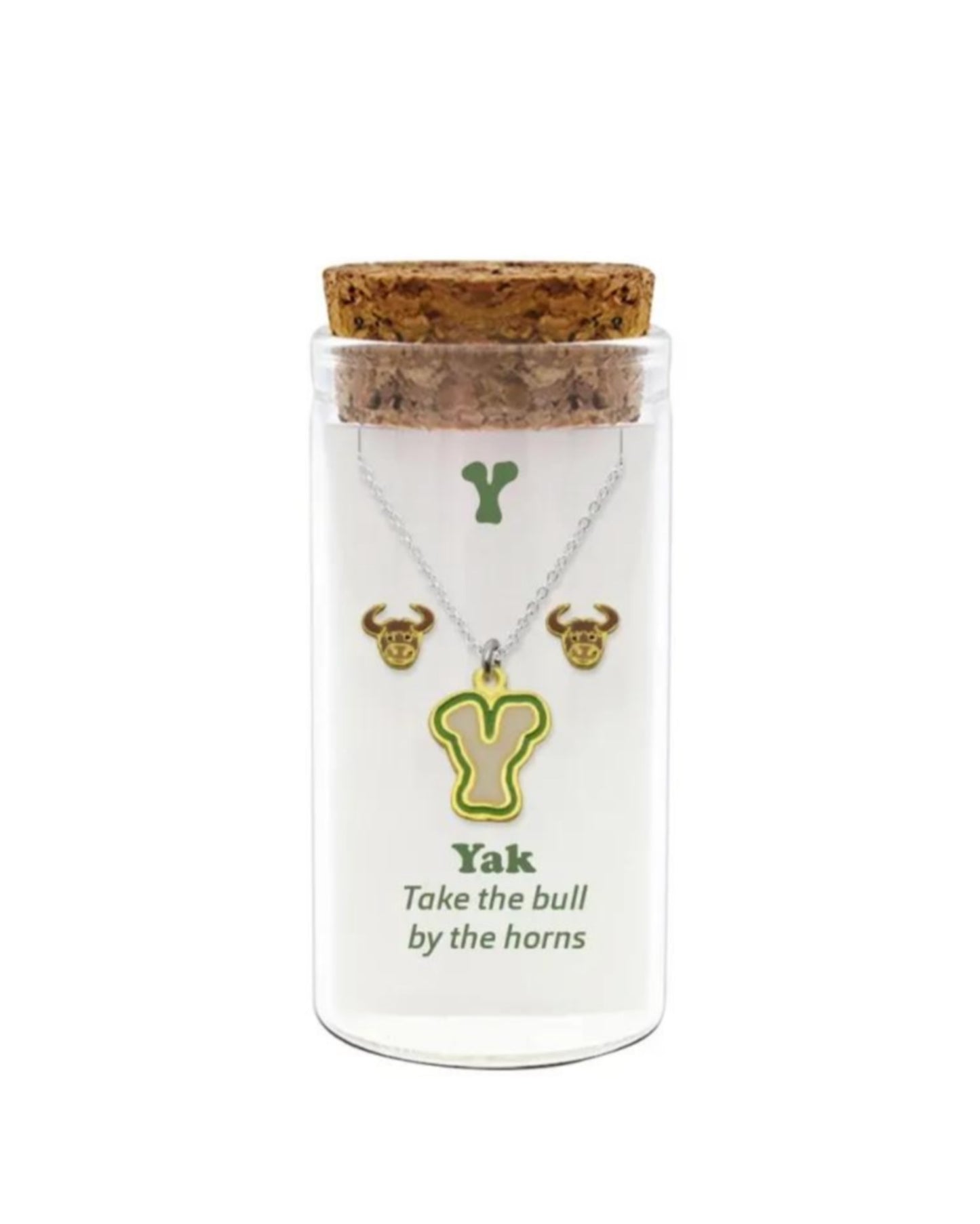 Initials necklace A–Z with matching studs in glass jar – personalized 925 silver jewelry