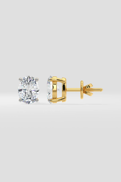 Gold  stud earrings on a light gray background