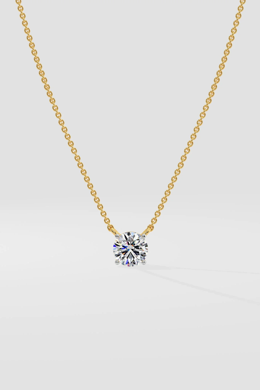 Round solitaire diamond necklace in gold with lab-grown diamond – custom round cut solitaire necklace