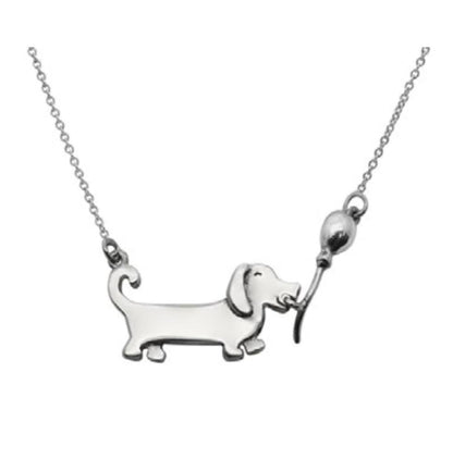 Close-up of dachshund pendant with birthday message 925 silver – detailed cute charm
