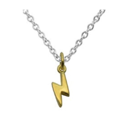 Close-up of lightning bolt pendant engraved "No One Is You And That Is Your Power" 925 silver – empowering detail
