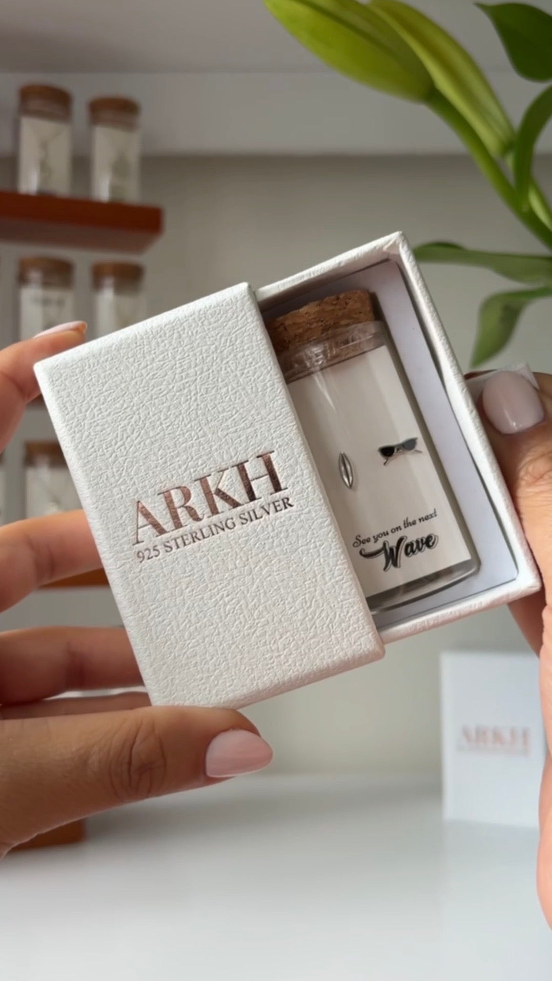 925 sterling silver sunglasses and surfboard stud earrings in glass jar with cork lid – quirky beach design gift