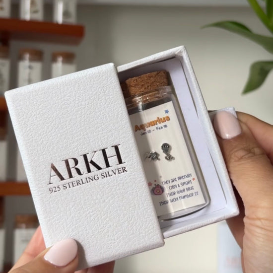 925 sterling silver zodiac stud earrings for all signs in glass jar with cork lid – zodiac stud earrings