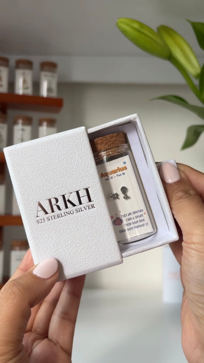 925 sterling silver zodiac stud earrings for all signs in glass jar with cork lid – zodiac stud earrings