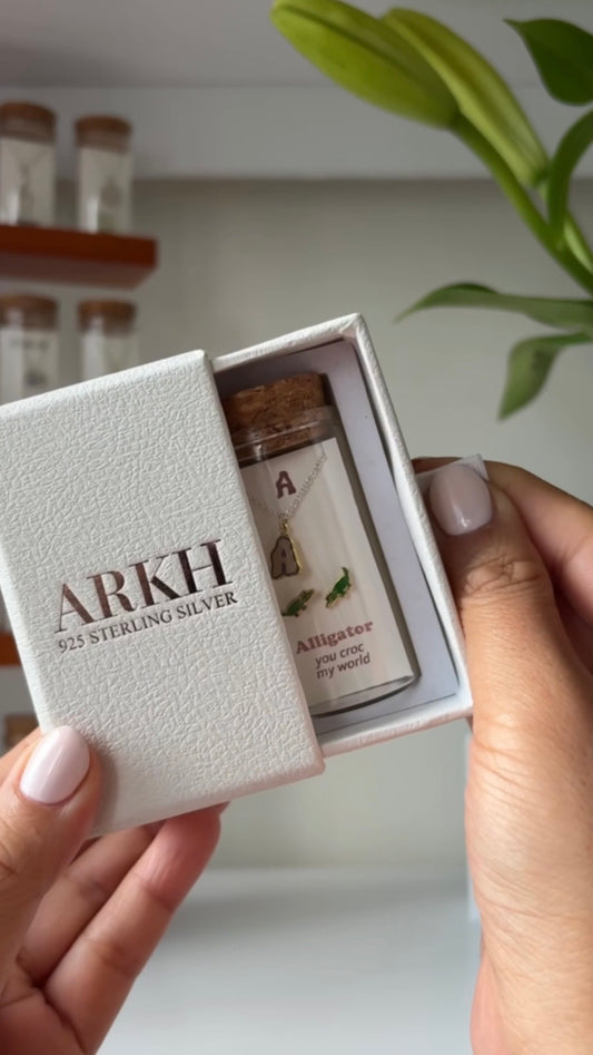 Initials necklace A–Z with matching studs in glass jar – personalized 925 silver jewelry