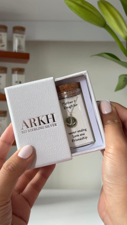 925 sterling silver Mother & Daughter "Never Ending Love" necklace in white ARKH gift box and glass jar – Mothers Day gift ready