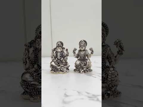 925 sterling silver Lakshmi Ganesha idol pair – Goddess Lakshmi and Lord Ganesha murti