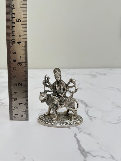  925 silver Durga idol showing scale – compact puja murti