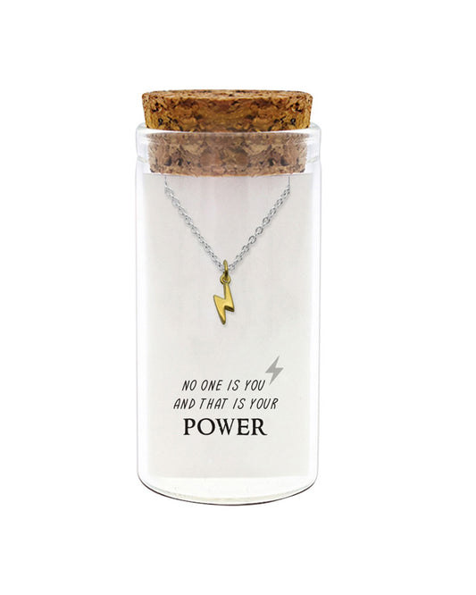 925 sterling silver lightning necklace "No One Is You And That Is Your Power" in glass jar with cork lid – empowering gift ready