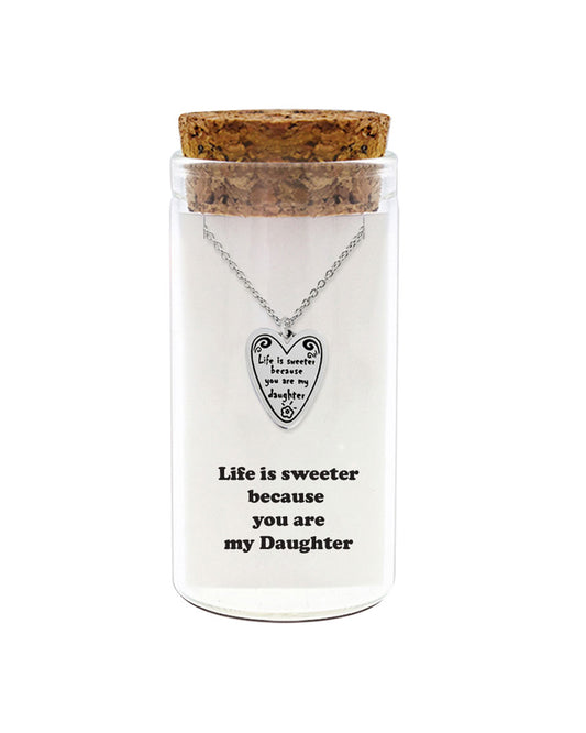 925 sterling silver sweet daughter necklace "Life is sweeter because you are my Daughter" in glass jar with cork lid – cute mother daughter gift